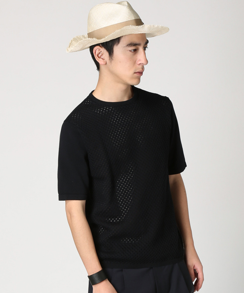 EDIFICE（エディフィス）の「◇ケーブルメッシュクルーネック S/S（ニット/セーター・メンズ・チャコールグレー/ホワイト/グリーン/ネイビー・48/46/44）」の4枚目の写真