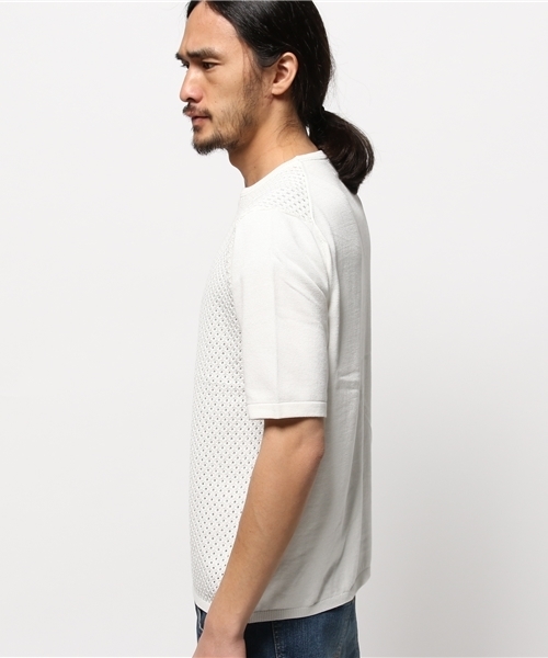 EDIFICE（エディフィス）の「◇ケーブルメッシュクルーネック S/S（ニット/セーター・メンズ・チャコールグレー/ホワイト/グリーン/ネイビー・48/46/44）」の6枚目の写真