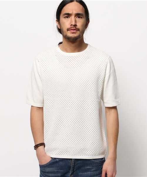 EDIFICE（エディフィス）の「◇ケーブルメッシュクルーネック S/S（ニット/セーター・メンズ・チャコールグレー/ホワイト/グリーン/ネイビー・48/46/44）」の20枚目の写真