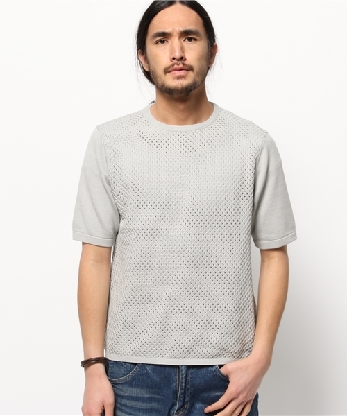 EDIFICE（エディフィス）の「◇ケーブルメッシュクルーネック S/S（ニット/セーター・メンズ・チャコールグレー/ホワイト/グリーン/ネイビー・48/46/44）」の21枚目の写真