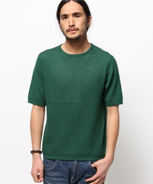 EDIFICE（エディフィス）の「◇ケーブルメッシュクルーネック S/S（ニット/セーター・メンズ・チャコールグレー/ホワイト/グリーン/ネイビー・48/46/44）」の22枚目の写真