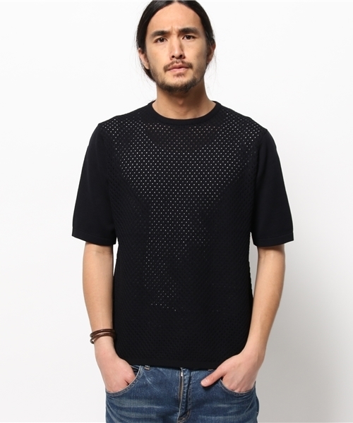 EDIFICE（エディフィス）の「◇ケーブルメッシュクルーネック S/S（ニット/セーター・メンズ・チャコールグレー/ホワイト/グリーン/ネイビー・48/46/44）」の15枚目の写真