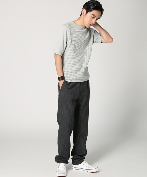 EDIFICE（エディフィス）の「◇ケーブルメッシュクルーネック S/S（ニット/セーター・メンズ・チャコールグレー/ホワイト/グリーン/ネイビー・48/46/44）」の16枚目の写真