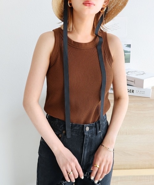andme（アンドミー）の「サーマルカップ付きアメスリタンクトップ（タンクトップ・レディース・ブラック/杢グレー/チャコールグレー/ブラウン/オレンジ/キナリ/カーキ・FREE）」の13枚目の写真