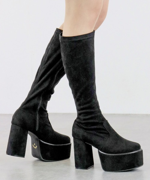 LOVEHUNTER(ラブハンター)の「LOVEHUNTER / スクエアトゥ 厚底 フロントバルキーソール ストレッチロングブーツ 10.5cmヒール (1585)(ブーツ・レディース・ブラック/アイボリー/ブラック系その他・S/M/L/LL/SS/3L)」の3枚目の写真
