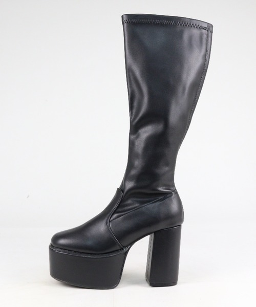 LOVEHUNTER(ラブハンター)の「LOVEHUNTER / スクエアトゥ 厚底 フロントバルキーソール ストレッチロングブーツ 10.5cmヒール (1585)(ブーツ・レディース・ブラック/アイボリー/ブラック系その他・S/M/L/LL/SS/3L)」の10枚目の写真