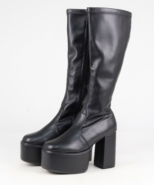 LOVEHUNTER(ラブハンター)の「LOVEHUNTER / スクエアトゥ 厚底 フロントバルキーソール ストレッチロングブーツ 10.5cmヒール (1585)(ブーツ・レディース・ブラック/アイボリー/ブラック系その他・S/M/L/LL/SS/3L)」の14枚目の写真