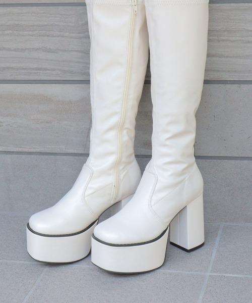 LOVEHUNTER(ラブハンター)の「LOVEHUNTER / スクエアトゥ 厚底 フロントバルキーソール ストレッチロングブーツ 10.5cmヒール (1585)(ブーツ・レディース・ブラック/アイボリー/ブラック系その他・S/M/L/LL/SS/3L)」の15枚目の写真