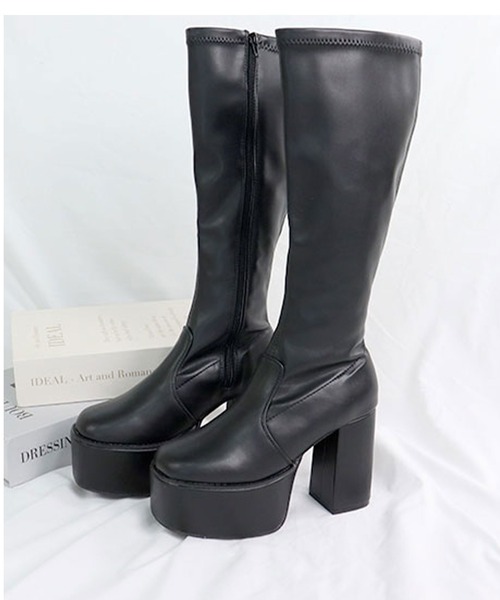 LOVEHUNTER(ラブハンター)の「LOVEHUNTER / スクエアトゥ 厚底 フロントバルキーソール ストレッチロングブーツ 10.5cmヒール (1585)(ブーツ・レディース・ブラック/アイボリー/ブラック系その他・S/M/L/LL/SS/3L)」の17枚目の写真
