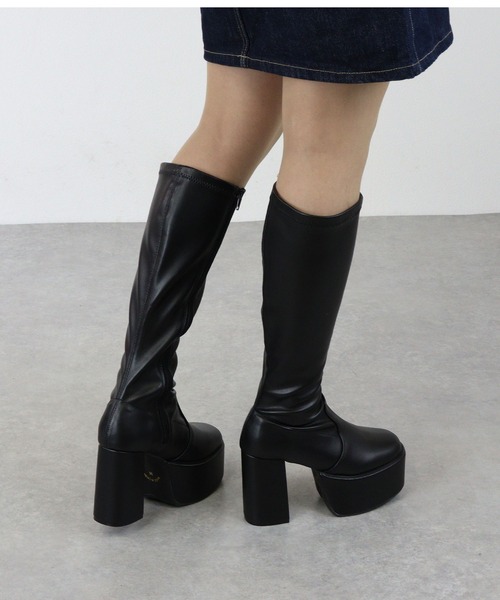 LOVEHUNTER(ラブハンター)の「LOVEHUNTER / スクエアトゥ 厚底 フロントバルキーソール ストレッチロングブーツ 10.5cmヒール (1585)(ブーツ・レディース・ブラック/アイボリー/ブラック系その他・S/M/L/LL/SS/3L)」の18枚目の写真