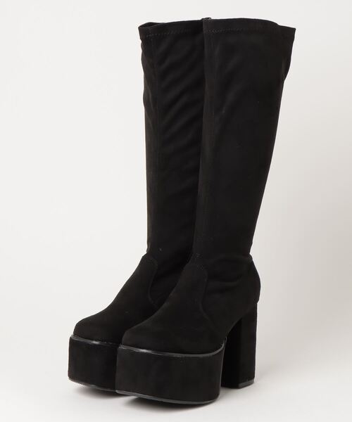 LOVEHUNTER(ラブハンター)の「LOVEHUNTER / スクエアトゥ 厚底 フロントバルキーソール ストレッチロングブーツ 10.5cmヒール (1585)(ブーツ・レディース・ブラック/アイボリー/ブラック系その他・S/M/L/LL/SS/3L)」の4枚目の写真