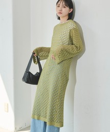 メッシュ編みロングワンピース