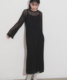 メッシュ編みロングワンピース