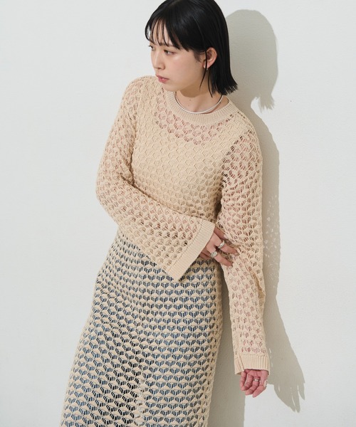 Aunt Marie's(アントマリーズ)の「メッシュ編みロングワンピース(ワンピース・レディース・アイボリー/ブラック/グリーン・FREE)」の11枚目の写真