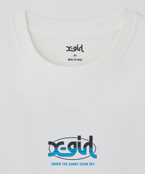 X-girl（エックスガール）の「HORIZON MILLS LOGO S/S TEE（Tシャツ/カットソー・レディース・ブラック/ホワイト/オレンジ・S/M/L/XL）」の6枚目の写真