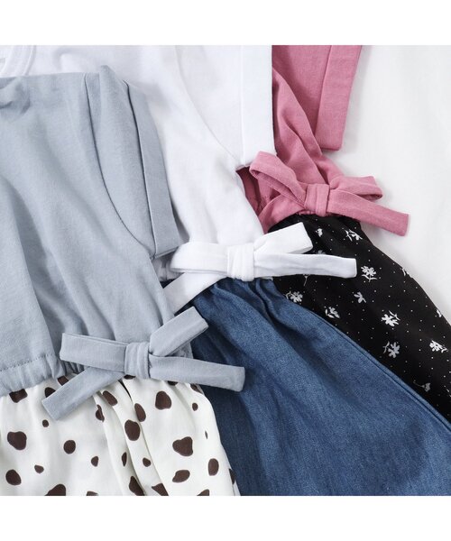 apres les cours（アプレレクール）の「3柄ロゴドッキングワンピース（ワンピース・キッズ・サックスブルー/ピンク/オフホワイト・140/130/110/100/80/120/90）」の4枚目の写真