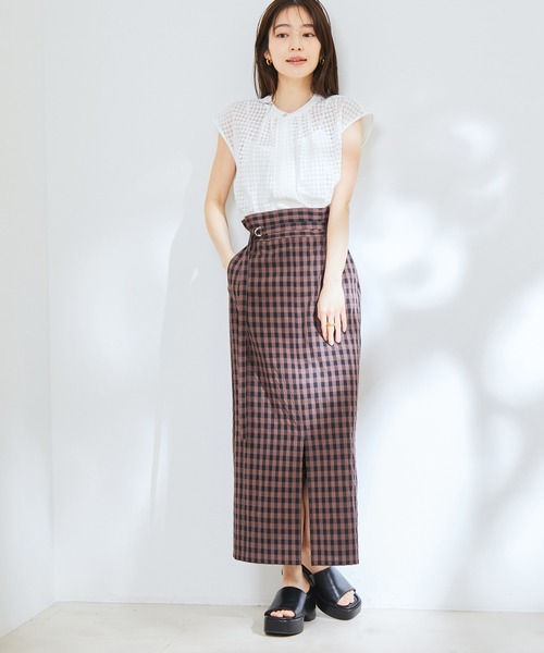 VIS（ビス）の「【洗える】ギンガムチェックタイトスカート（スカート・レディース・ダークブラウン/ブラック系その他/ブルー系その他4・M/S）」の6枚目の写真