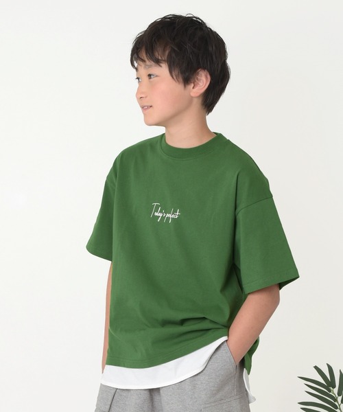GLAZOS（グラソス）の「【接触冷感】裾レイヤード半袖Tシャツ（Tシャツ/カットソー・キッズ・インディゴブルー/グリーン/ブラック/ブルー・130cm/140cm/150cm/160cm/170cm）」の3枚目の写真
