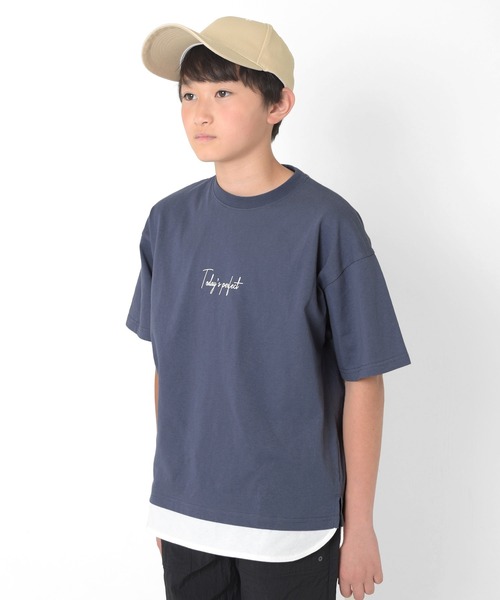 GLAZOS（グラソス）の「【接触冷感】裾レイヤード半袖Tシャツ（Tシャツ/カットソー・キッズ・インディゴブルー/グリーン/ブラック/ブルー・130cm/140cm/150cm/160cm/170cm）」の7枚目の写真
