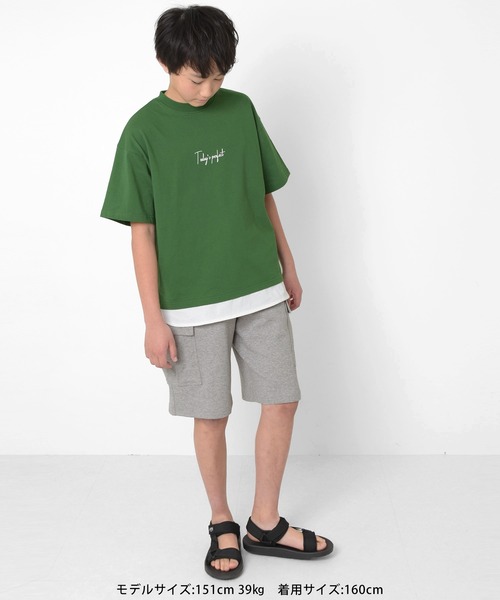 GLAZOS（グラソス）の「【接触冷感】裾レイヤード半袖Tシャツ（Tシャツ/カットソー・キッズ・インディゴブルー/グリーン/ブラック/ブルー・130cm/140cm/150cm/160cm/170cm）」の21枚目の写真