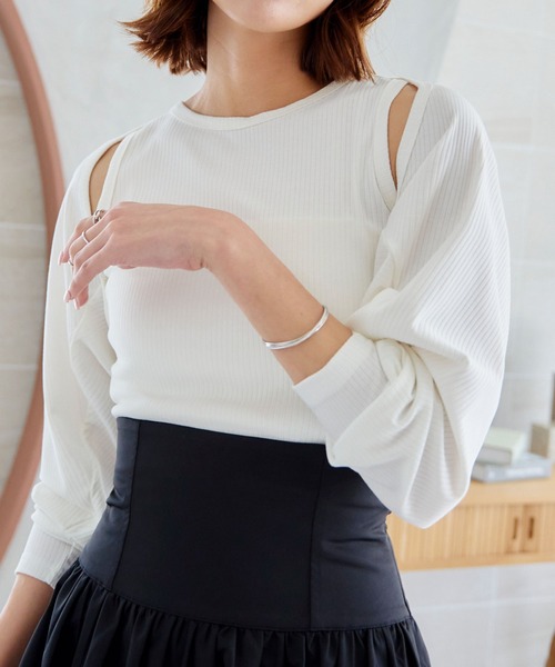 KOBE LETTUCE（コウベレタス）の「リブボレロカーディガン＆リブタンクトップSET（アンサンブル・レディース・オフホワイト/ブラック/モカ・M）」の2枚目の写真