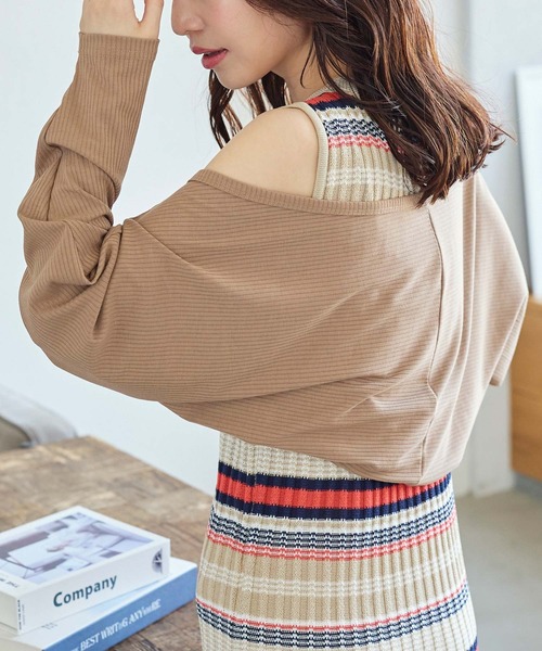 KOBE LETTUCE（コウベレタス）の「リブボレロカーディガン＆リブタンクトップSET（アンサンブル・レディース・オフホワイト/ブラック/モカ・M）」の10枚目の写真