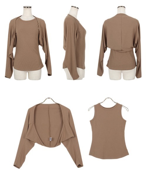 KOBE LETTUCE（コウベレタス）の「リブボレロカーディガン＆リブタンクトップSET（アンサンブル・レディース・オフホワイト/ブラック/モカ・M）」の12枚目の写真