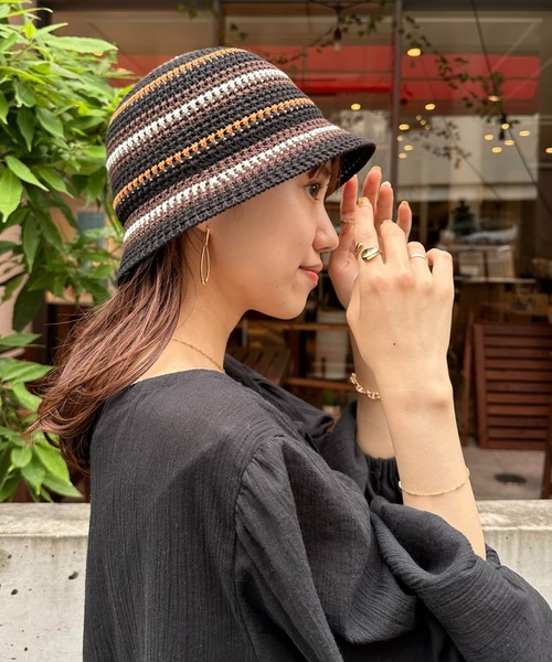 DISCOAT(ディスコート)の「【ユニセックス】ランダムボーダーサーモハット(ハット・レディース・ブラック/ベージュ・FREE)」の6枚目の写真