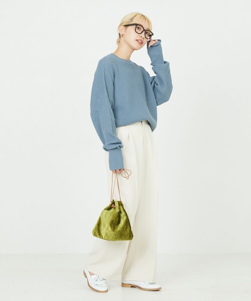 FREAK'S STORE（フリークスストア）の「限定展開　サーマル ショート ニット プルオーバー（ニット/セーター・レディース・オレンジ/ブラック/マスタード/グレー/ブルー/ナチュラル/オリーブ/パープル/ピンク/グリーン・ﾌﾘ-）」の12枚目の写真