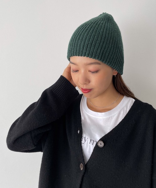 CANAL JEAN（キャナルジーン）の「El mar　カラーリブニットCAP（ニットキャップ/ビーニー・レディース・ブラック/ヘザーグレー/チャコールグレー/オフホワイト/グリーン/ベージュ/モカ・ONE SIZE）」の7枚目の写真