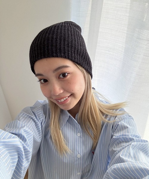 CANAL JEAN（キャナルジーン）の「El mar　カラーリブニットCAP（ニットキャップ/ビーニー・レディース・ブラック/ヘザーグレー/チャコールグレー/オフホワイト/グリーン/ベージュ/モカ・ONE SIZE）」の17枚目の写真