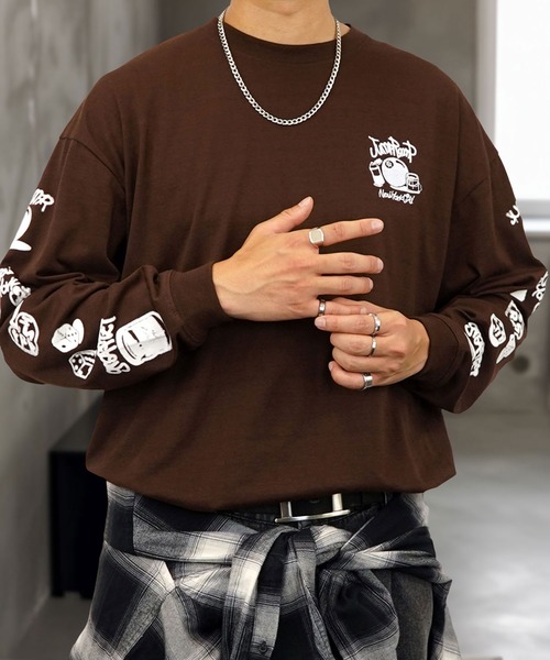 Burner（バーナー）の「【GROOVY STORE】WALKING DONUT　刺繍＆プリント　ロングスリーブTシャツ（Tシャツ/カットソー・メンズ・ブラック/ブラック系その他2/ブルー系その他2/ホワイト/ホワイト系その他2/杢グレー/ブルー/グレー/スミクロ/ブラック系その他3/ホワイト系その他3/ブラウン/ダークネイビー・L/M/LL）」の10枚目の写真