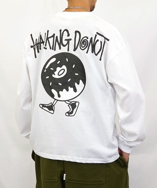 Burner（バーナー）の「【GROOVY STORE】WALKING DONUT　刺繍＆プリント　ロングスリーブTシャツ（Tシャツ/カットソー・メンズ・ブラック/ブラック系その他2/ブルー系その他2/ホワイト/ホワイト系その他2/杢グレー/ブルー/グレー/スミクロ/ブラック系その他3/ホワイト系その他3/ブラウン/ダークネイビー・L/M/LL）」の2枚目の写真