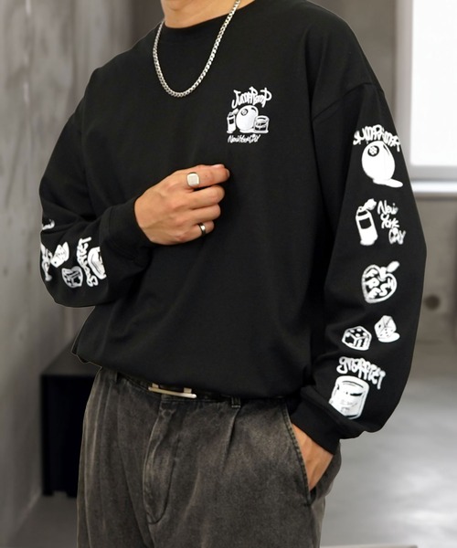 Burner（バーナー）の「【GROOVY STORE】WALKING DONUT　刺繍＆プリント　ロングスリーブTシャツ（Tシャツ/カットソー・メンズ・ブラック/ブラック系その他2/ブルー系その他2/ホワイト/ホワイト系その他2/杢グレー/ブルー/グレー/スミクロ/ブラック系その他3/ホワイト系その他3/ブラウン/ダークネイビー・L/M/LL）」の7枚目の写真