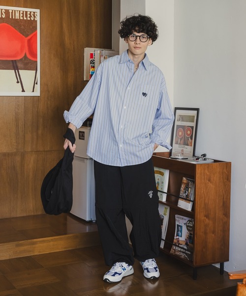 kaoyorinakami 長袖シャツ ストライプグリーン　Ｍサイズ 新品 GU - GU ストライプオーバーサイズシャツ 長袖 Mサイズ グリーン