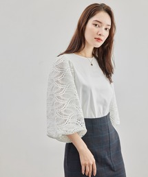 ROPE' | キカ柄レースバルーンスリーブカットソー(シャツ/ブラウス)