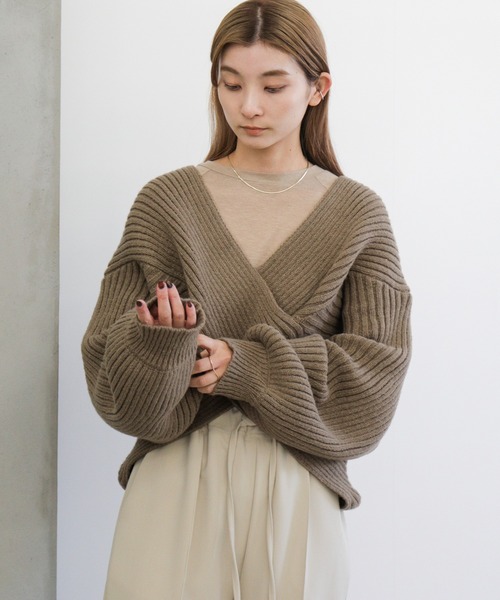 ニット セーター 2WAYクロスデザインショートニット レディース select MOCA ニット セーター 2WAYクロスデザインショートニット