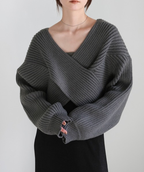 セール】2WAYクロスデザインショートニット（ニット/セーター