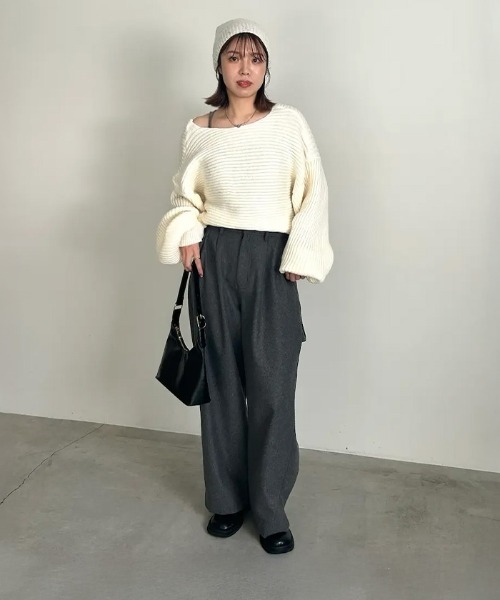 ニット セーター 2WAYクロスデザインショートニット レディース select MOCA ニット セーター 2WAYクロスデザインショートニット