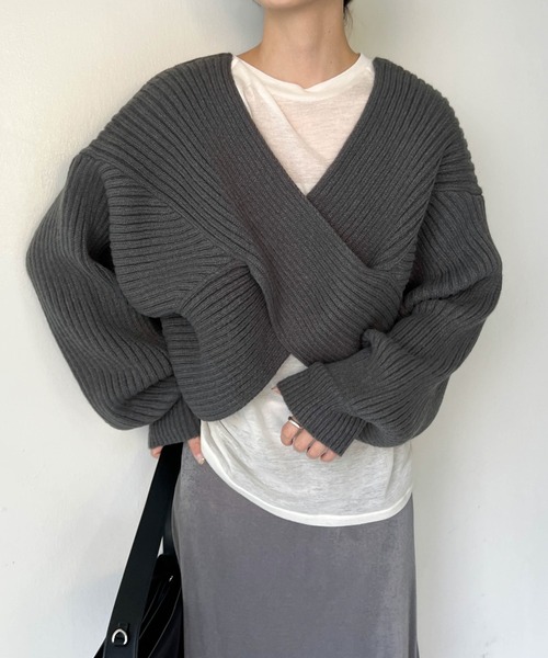 セール】2WAYクロスデザインショートニット（ニット/セーター