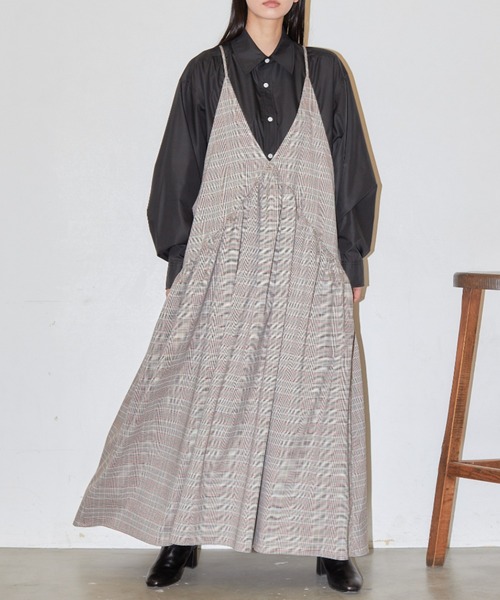 Libra Cue（リブラ キュー）の「キャミソールドレスワンピース（ワンピース・レディース・ブラック/チェック/ベージュ・FREE）」の17枚目の写真