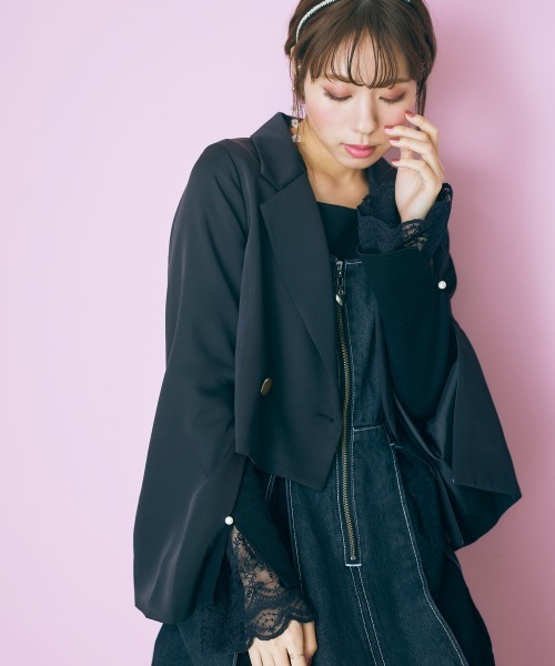 marun(マルン)の「<大きいサイズ> ショート丈2wayジャケット marun(テーラードジャケット・レディース・ブラック/アイボリー・4L/L/5L/LL/3L)」の2枚目の写真