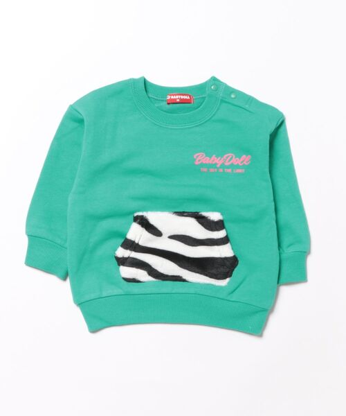 BABYDOLL（ベビードール）の「親子お揃い ゼブラ柄 リブ トレーナー 8965K（スウェット・キッズ・ブラック/ピンク系その他7/グリーン/パープル・90cm/150cm/100cm/120cm/110cm/130cm/140cm/80ｃｍ）」の3枚目の写真