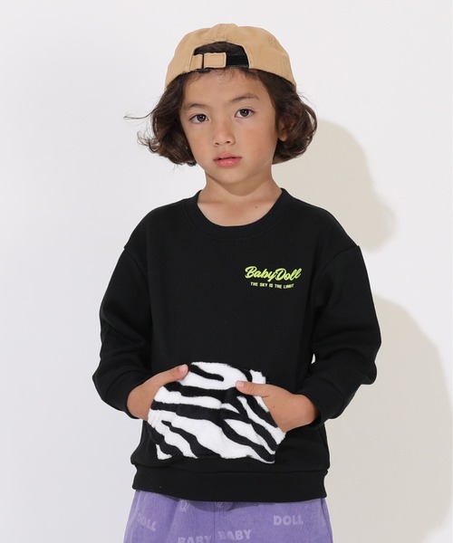 BABYDOLL（ベビードール）の「親子お揃い ゼブラ柄 リブ トレーナー 8965K（スウェット・キッズ・ブラック/ピンク系その他7/グリーン/パープル・90cm/150cm/100cm/120cm/110cm/130cm/140cm/80ｃｍ）」の2枚目の写真