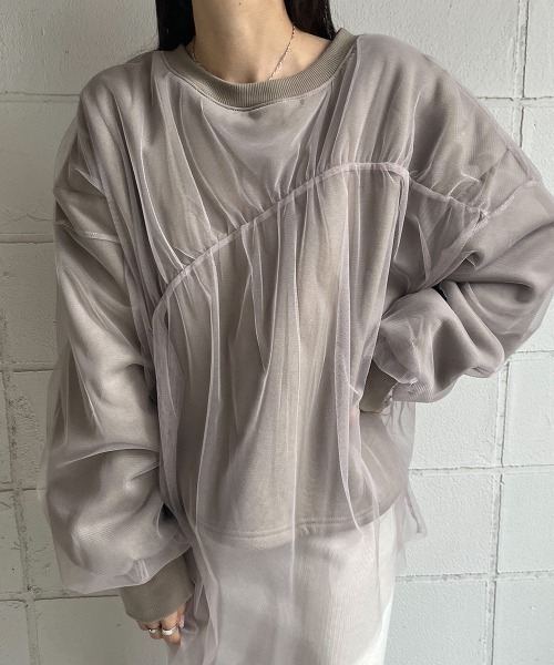 Bab（バブ）の「チュールレイヤード裏起毛スウェット（スウェット・レディース・杢グレー/グレイッシュベージュ/ホワイト系その他・FREE）」の3枚目の写真