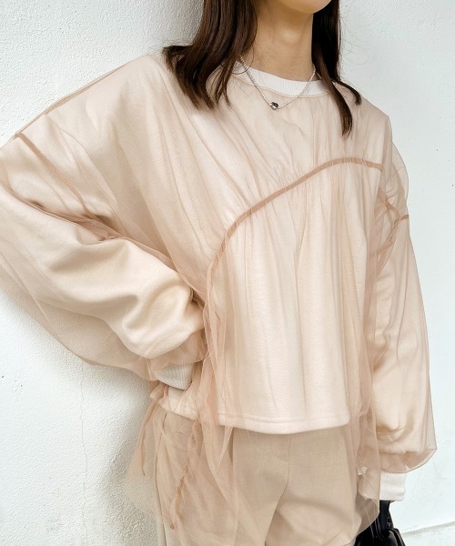 Bab（バブ）の「チュールレイヤード裏起毛スウェット（スウェット・レディース・杢グレー/グレイッシュベージュ/ホワイト系その他・FREE）」の5枚目の写真