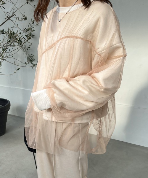 Bab（バブ）の「チュールレイヤード裏起毛スウェット（スウェット・レディース・杢グレー/グレイッシュベージュ/ホワイト系その他・FREE）」の7枚目の写真