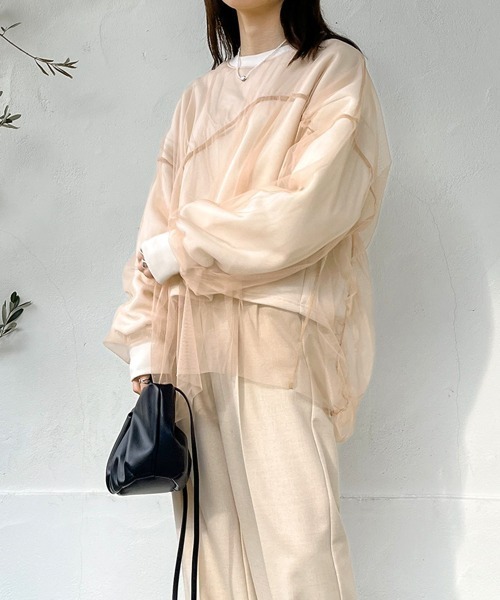 Bab（バブ）の「チュールレイヤード裏起毛スウェット（スウェット・レディース・杢グレー/グレイッシュベージュ/ホワイト系その他・FREE）」の8枚目の写真