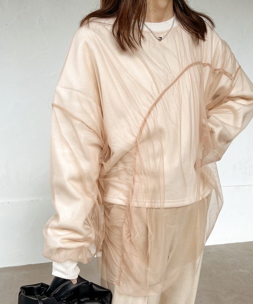 Bab（バブ）の「チュールレイヤード裏起毛スウェット（スウェット・レディース・杢グレー/グレイッシュベージュ/ホワイト系その他・FREE）」の9枚目の写真