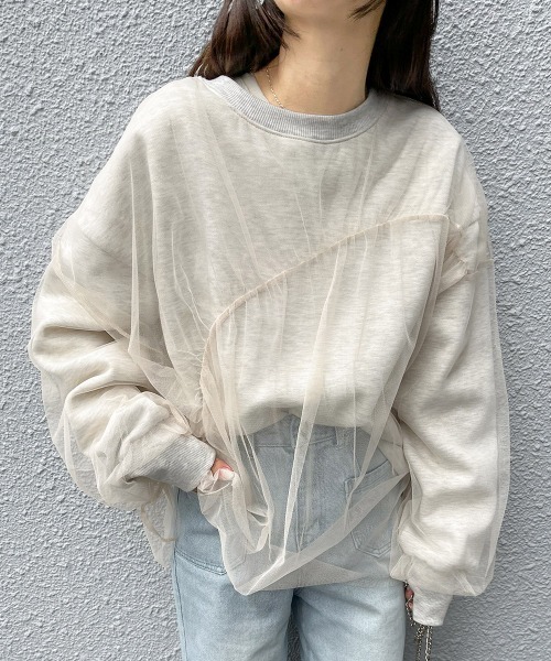 Bab（バブ）の「チュールレイヤード裏起毛スウェット（スウェット・レディース・杢グレー/グレイッシュベージュ/ホワイト系その他・FREE）」の11枚目の写真